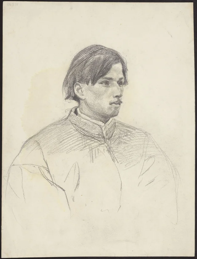 Busto de jovem camponês da Polésia, estudo; no verso: jovem camponês de chapéu de palha, Józef Chełmoński