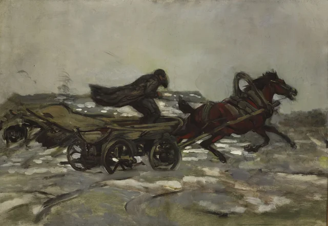 Prueba de enganche, boceto, Józef Chełmoński