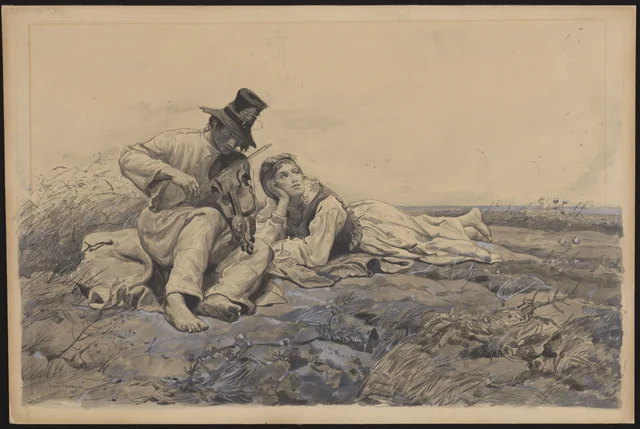 Idílio, segundo o quadro de 1885, desenho preparatório para a ilustração «Antes da tempestade»