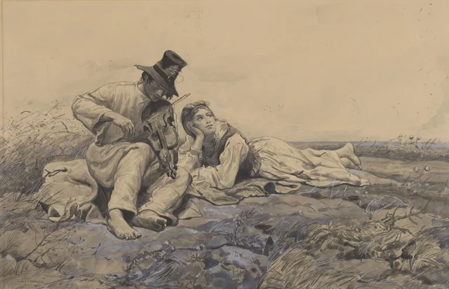 Idilio, según el cuadro de 1885, dibujo preparatorio para la ilustración «Antes de la tormenta»