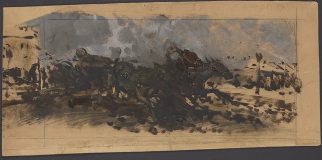 Estudo de uma parelha a galope para «A Troica» de 1875; no verso: esboço para «A Quadriga» de 1880, Józef Chełmoński