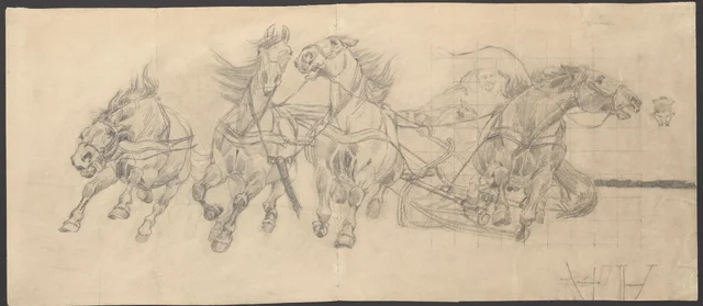 Estudo de cavalos de uma parelha a galope, esboço para «A Quadriga» de 1880