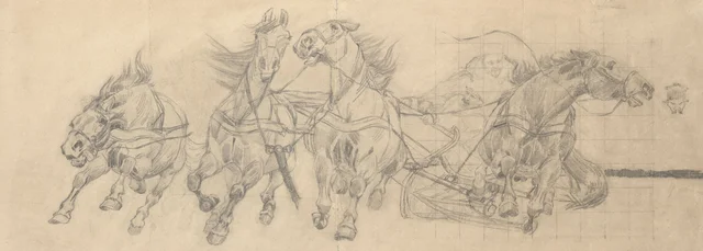 Estudio de caballos de un tiro al galope, boceto para «La cuadriga» de 1880