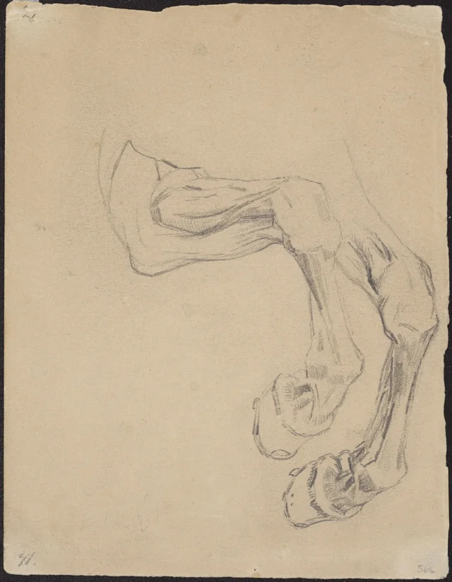 Study of the front legs of a galloping horse; verso: sketch of a rider blowing a horn and a fragment of a composition with a horse, Józef Chełmoński