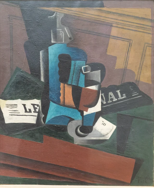 Sifón, vaso y periódico, Juan Gris