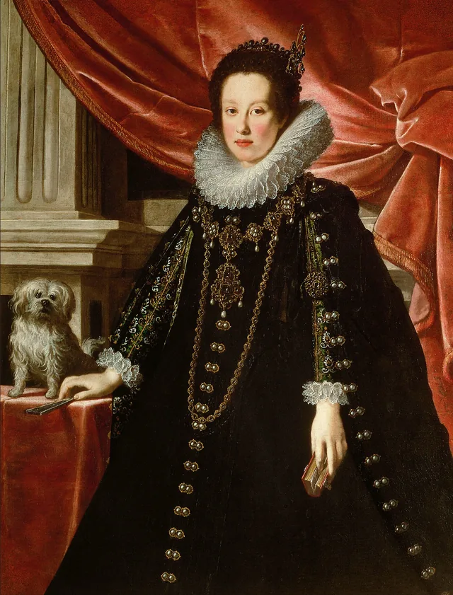 Portrait d'Anne de Médicis (1616-1676), archiduchesse, avec son petit chien