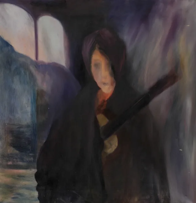 Figure in a cape with a musical instrument? (torch of life?), Karel Albert Schmidt