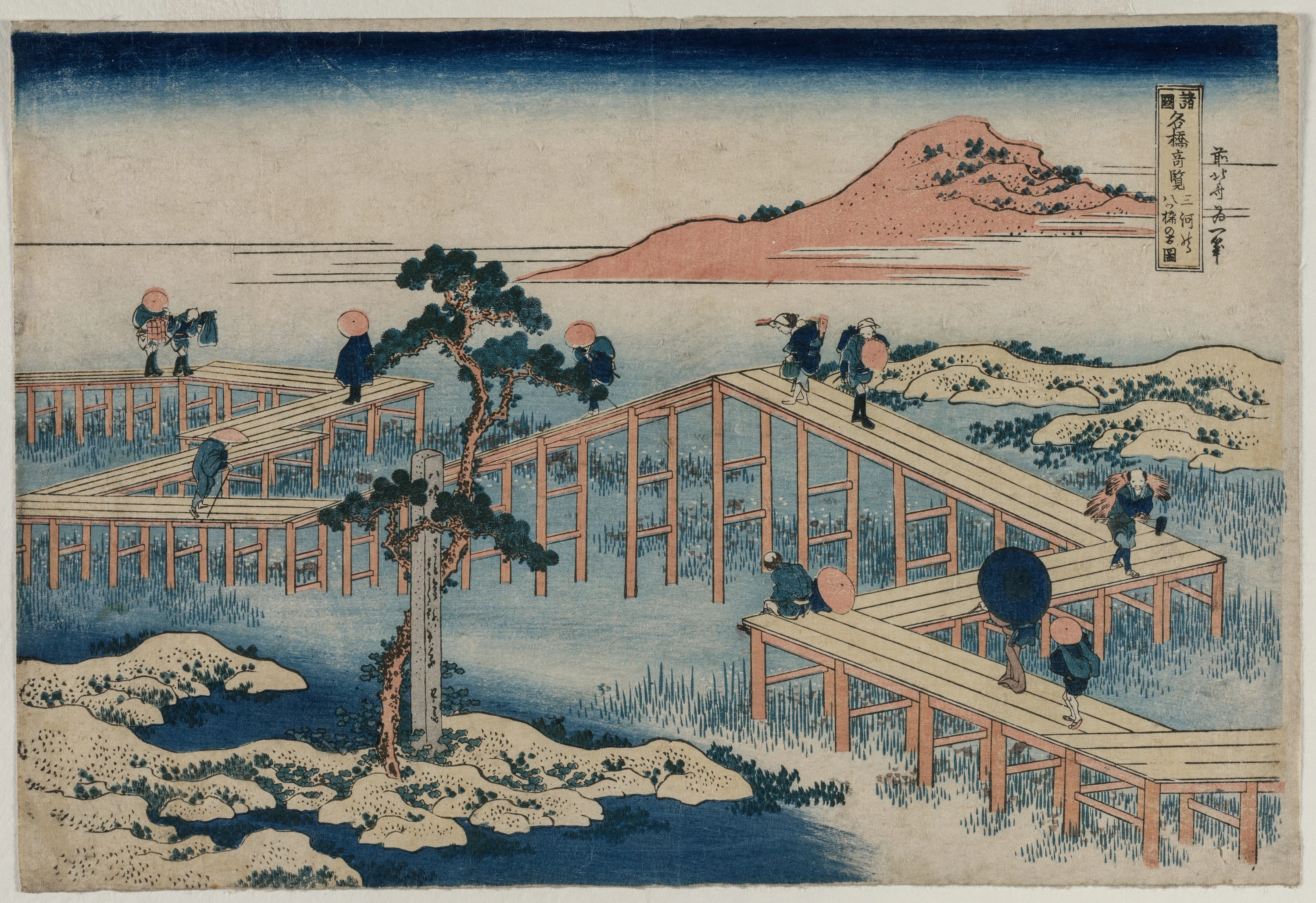 An Ancient Picture of the Eight Part Bridge in Mikawa Province (from the series Curious Views of Famous Bridges in the Provinces), Katsushika Hokusai