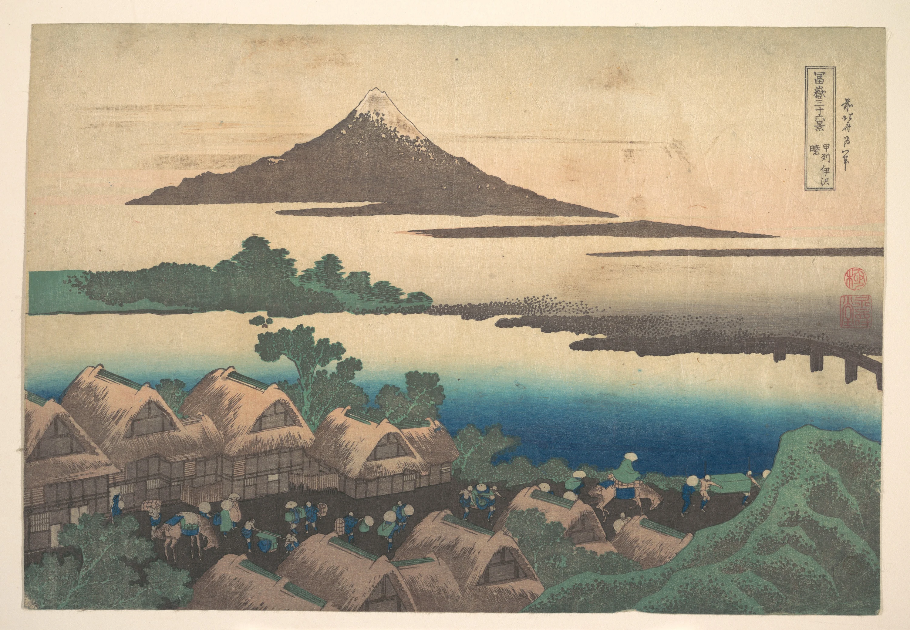 Dawn at Isawa in Kai Province (Kōshū Isawa no akatsuki), from the series Thirty-six Views of Mount Fuji (Fugaku sanjūrokkei), Katsushika Hokusai