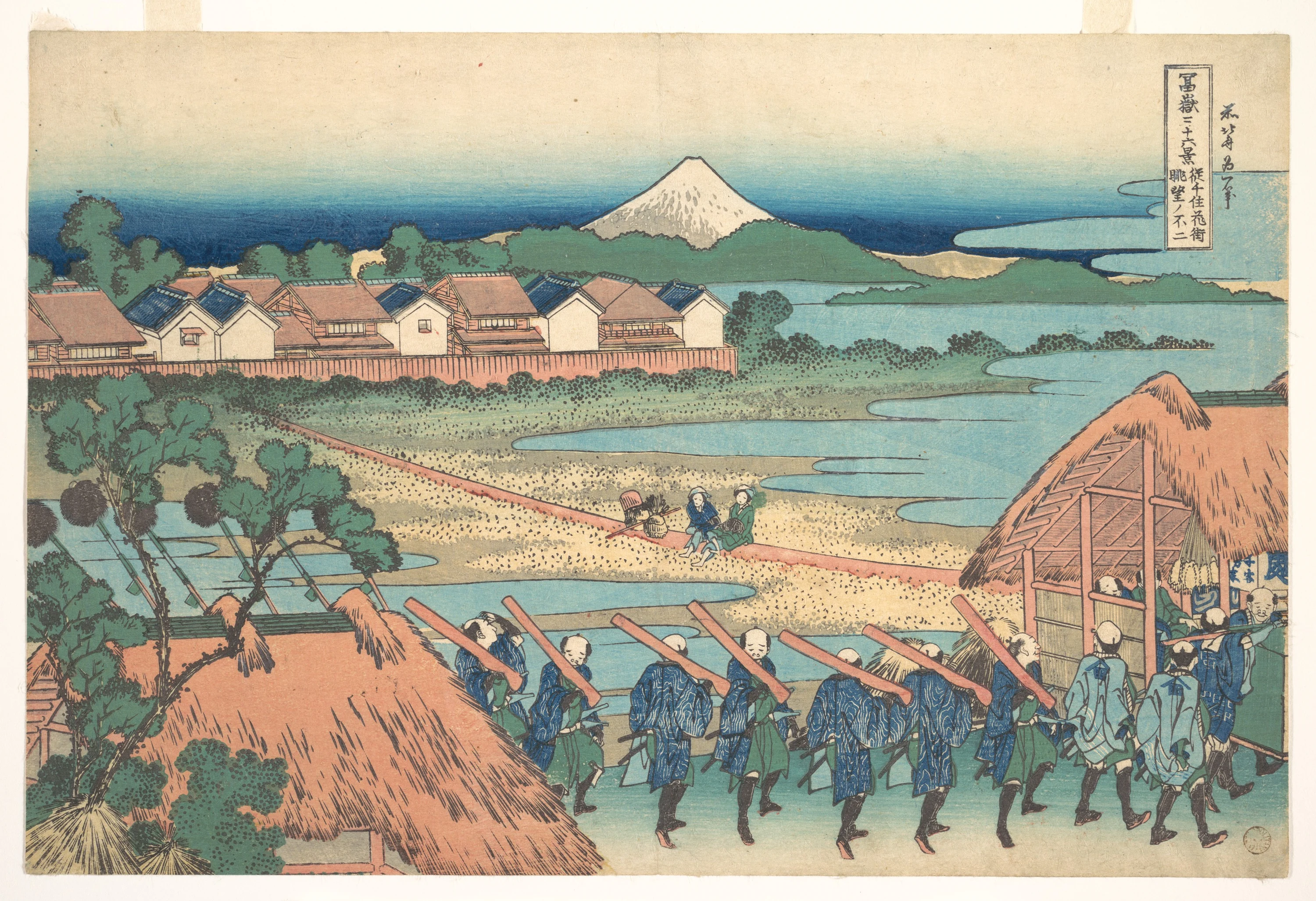 Fuji Seen in the Distance from Senju Pleasure Quarter (Senju kagai yori chōbō no Fuji), from the series Thirty-six Views of Mount Fuji (Fugaku sanjūrokkei), Katsushika Hokusai