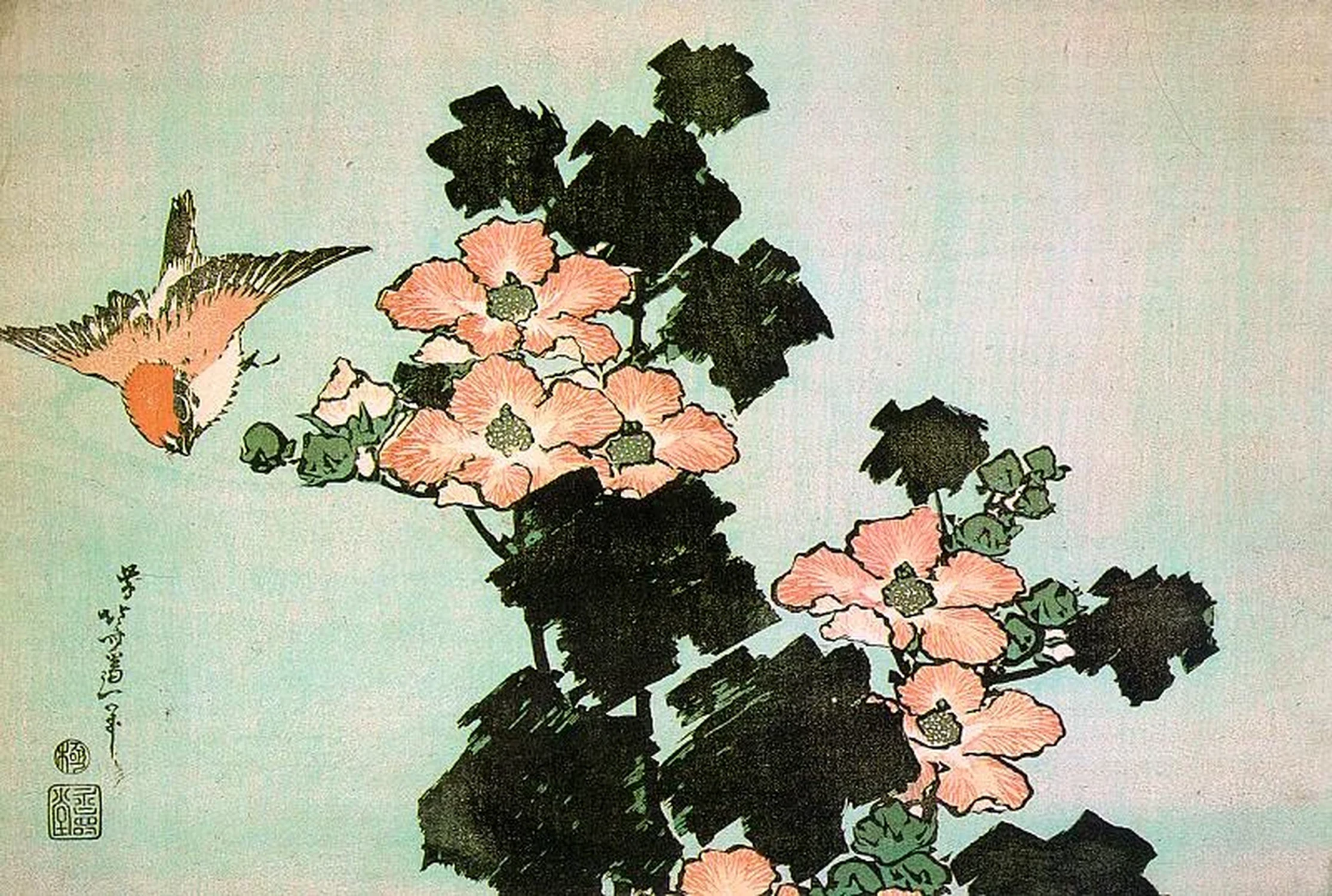 Hibiscus and Sparrow, Katsushika Hokusai