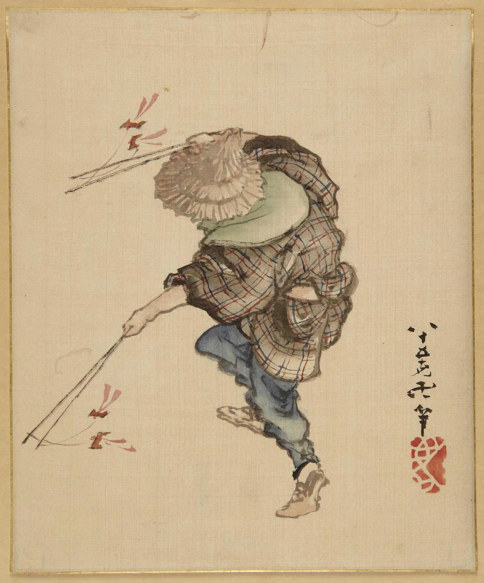 Prancing Figure with Paper Birds, Katsushika Hokusai