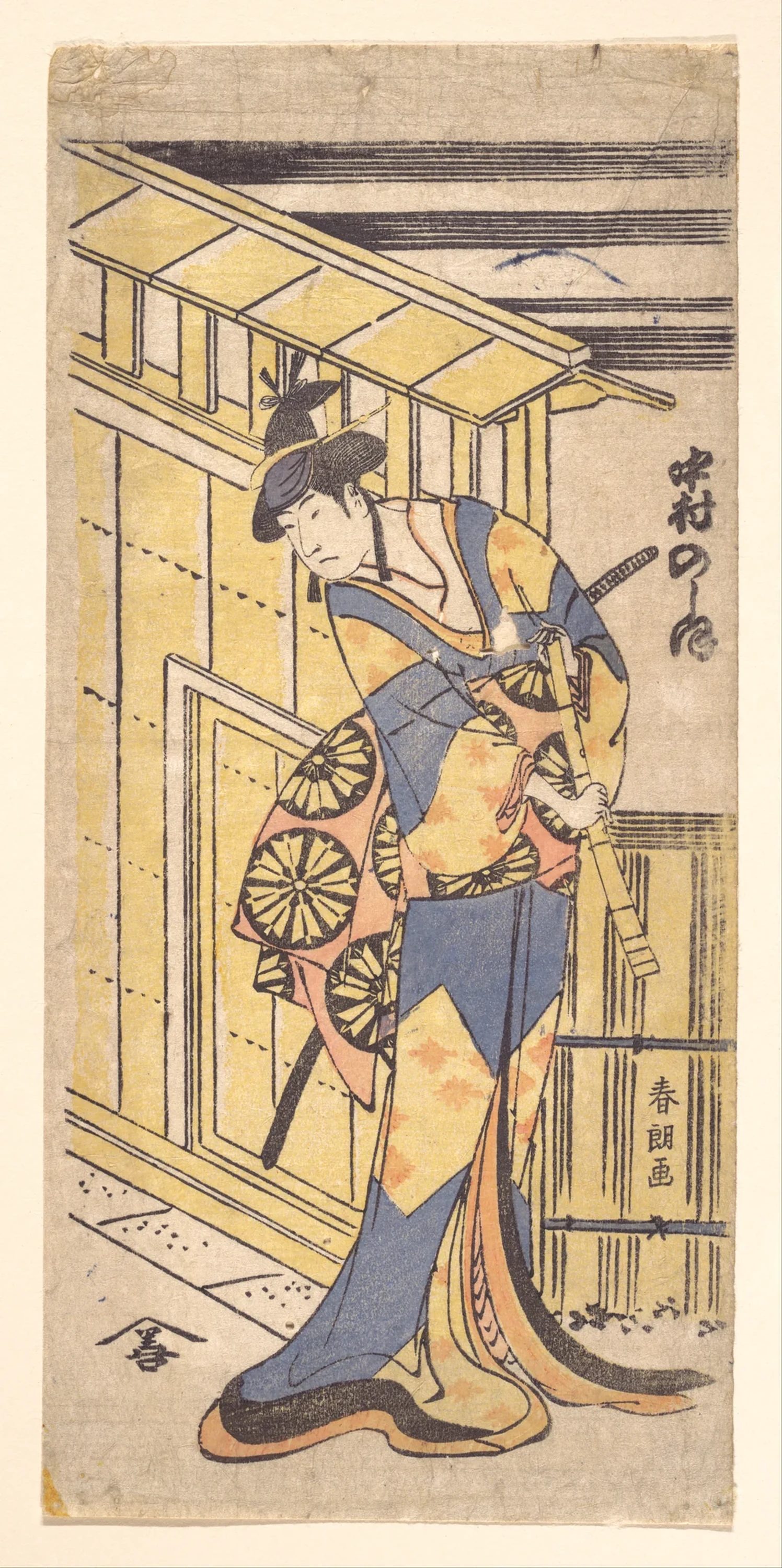 The Actor Nakamura Noshio II, in Female Role, Holding a Shakuhachi (Bamboo Flute), Katsushika Hokusai