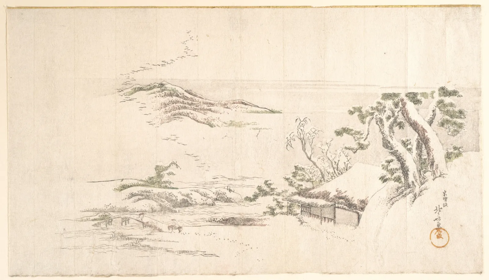 A Snow–clad Landscape with Gray Clouds, Katsushika Hokusai