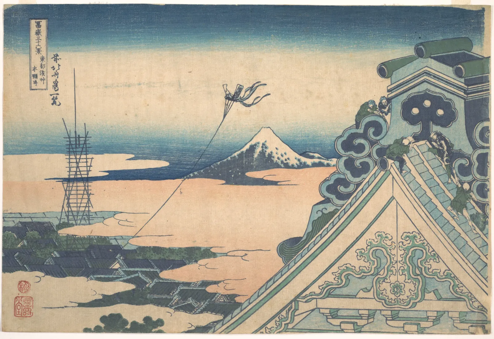 Honganji at Asakusa in Edo, Katsushika Hokusai