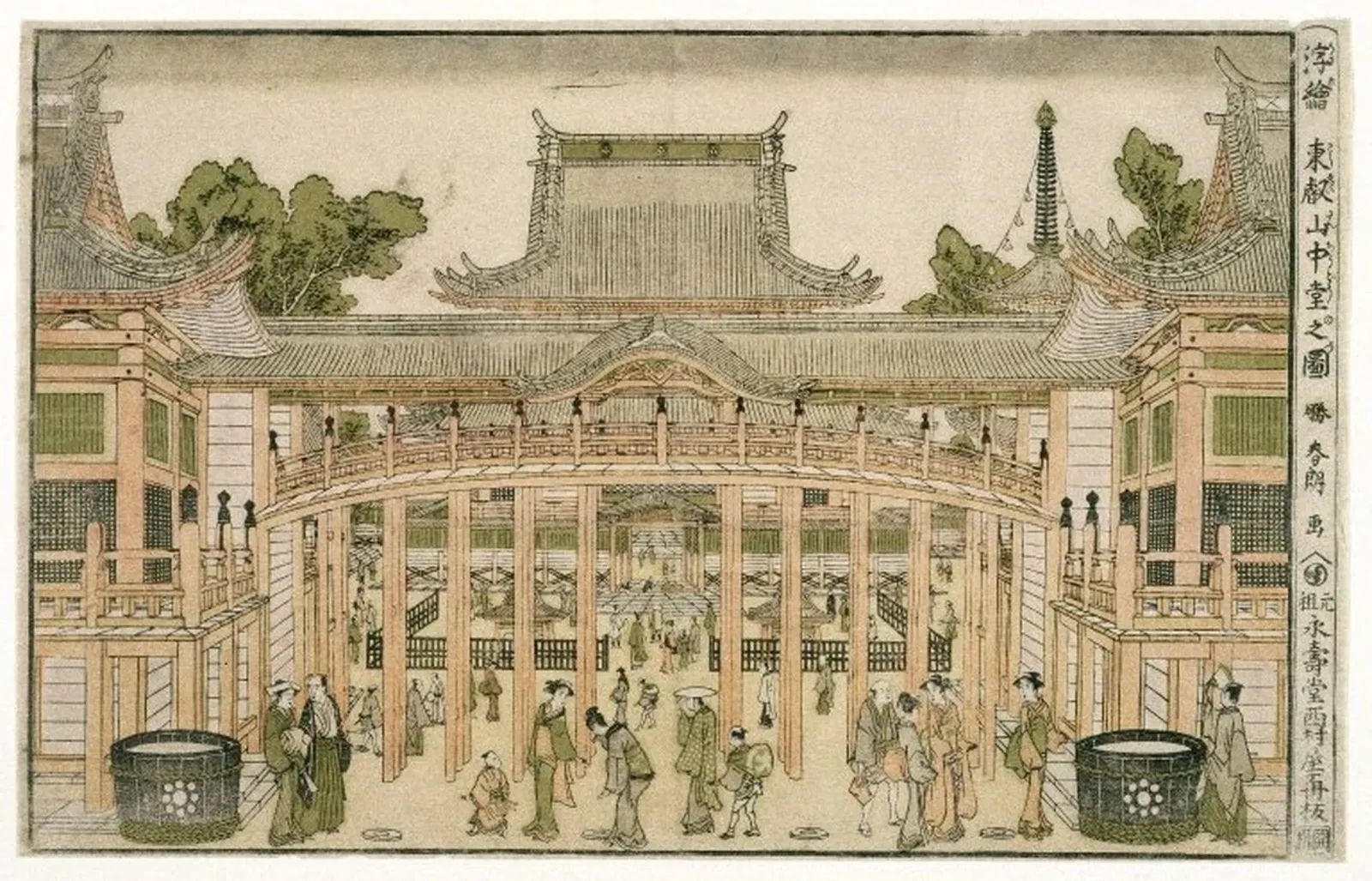 Inside the Courtyard of the Toeizan Temple at Ueno, Katsushika Hokusai