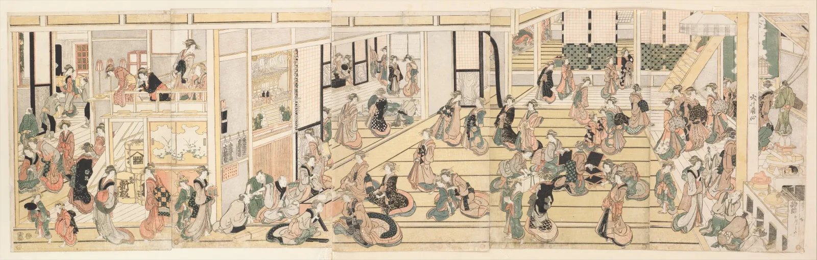 Jour de l'an à la maison close Ōgiya, Yoshiwara, Katsushika Hokusai