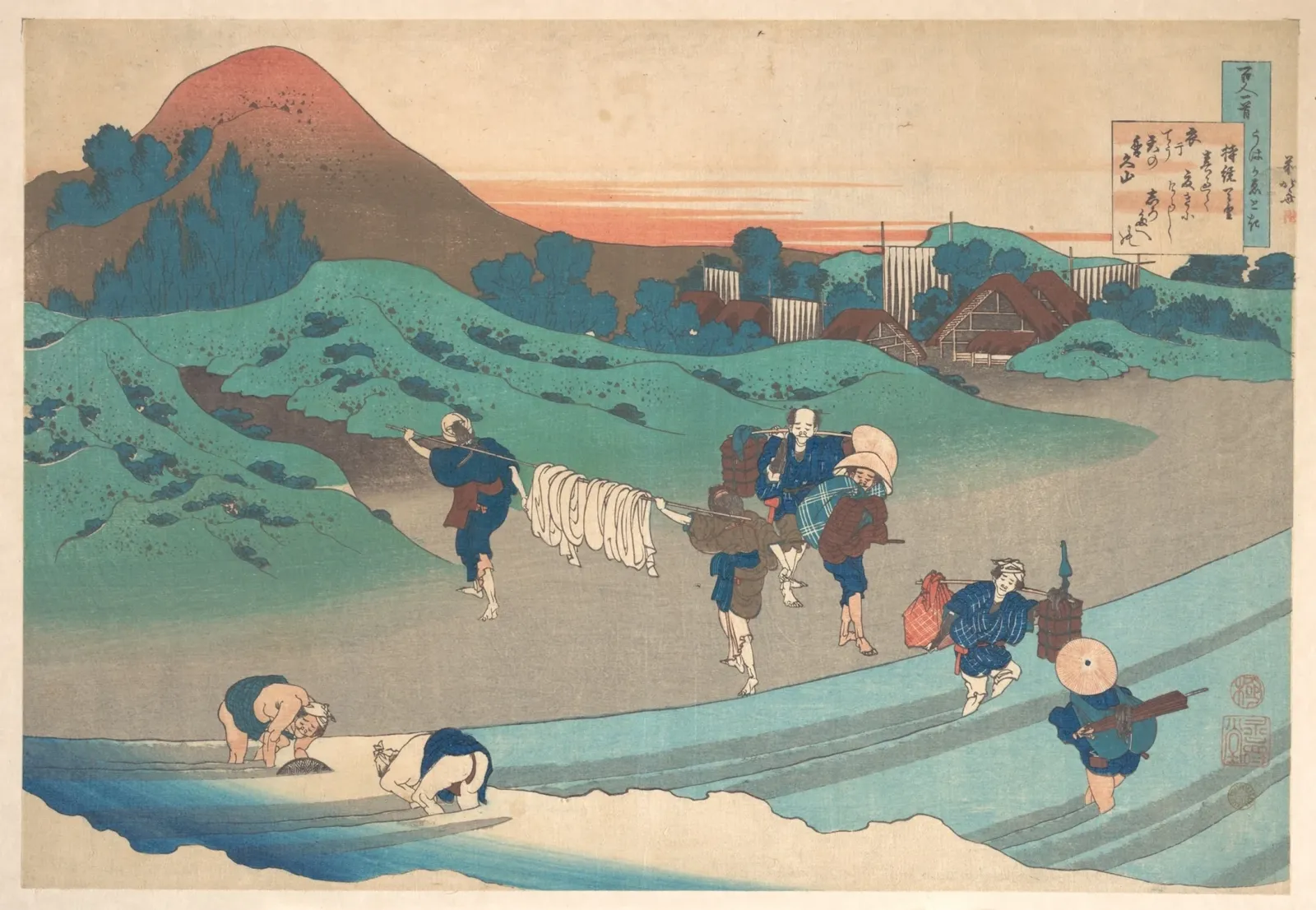 Poem by Jitō Tenno (Empress Jitō), from the series One Hundred Poems Explained by the Nurse (Hyakunin isshu uba ga etoki), Katsushika Hokusai