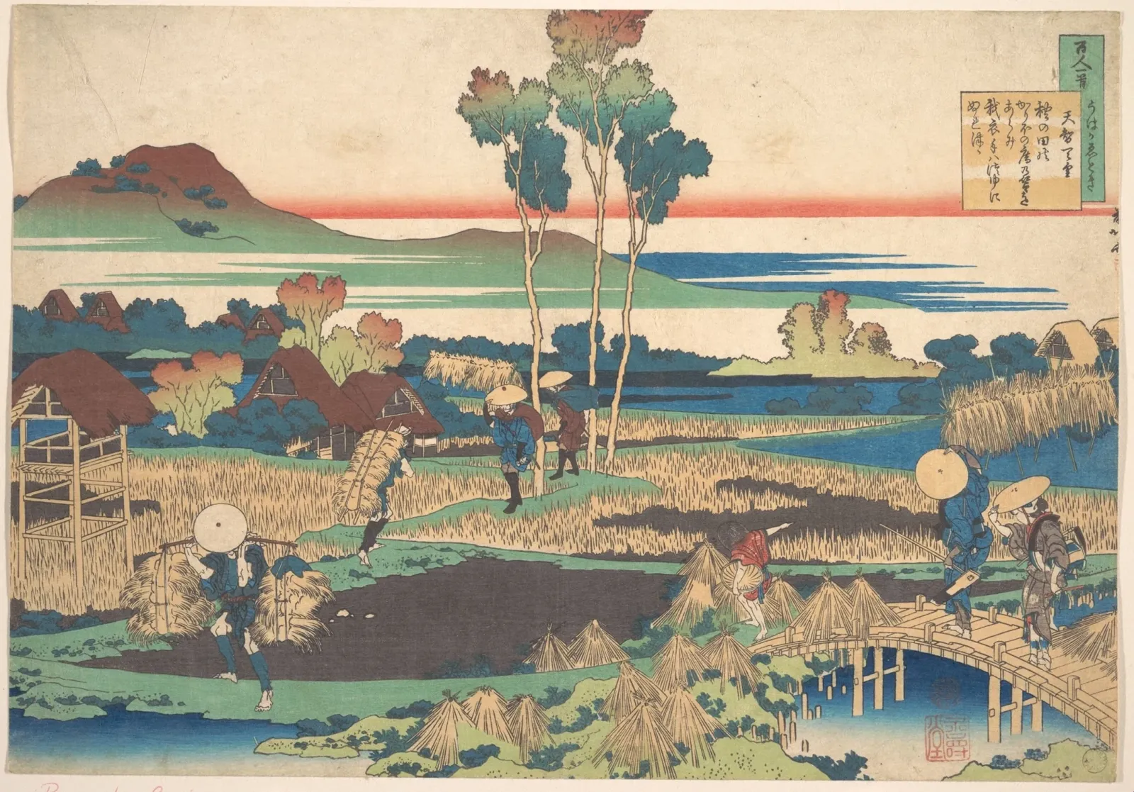 Poem by Tenchi Tennō, from the series One Hundred Poems Explained by the Nurse (Hyakunin isshu uba ga etoki), Katsushika Hokusai