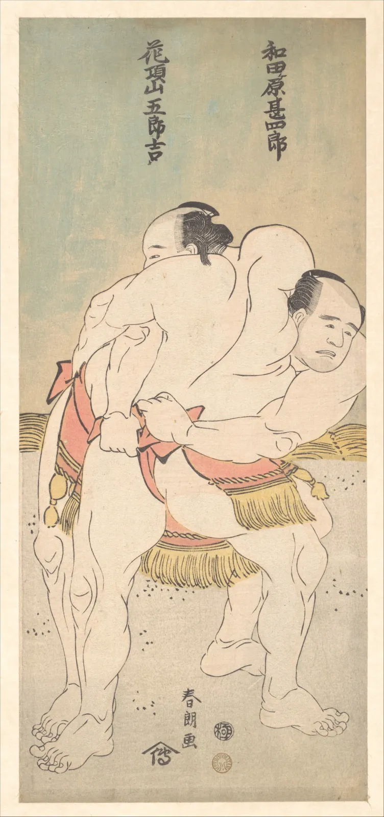 The Sumo Wrestlers Wadagahara Jinshirō and Kachōzan Gorokichi, Katsushika Hokusai