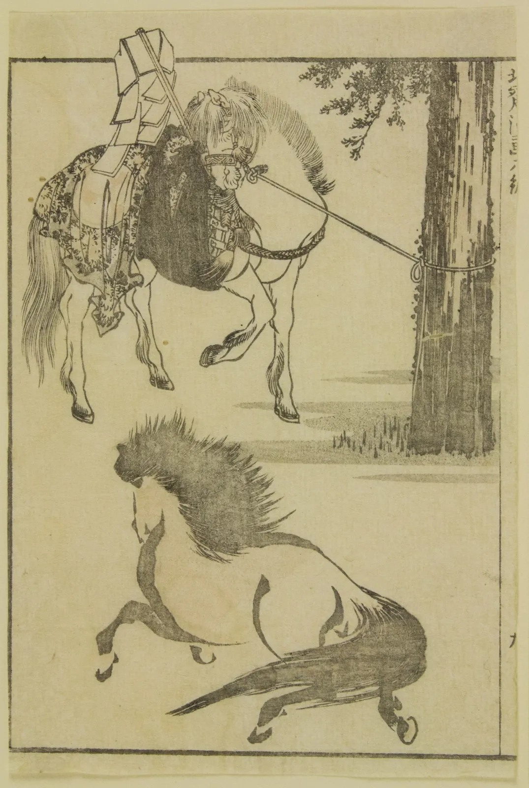 Two Horses, a Book Illustration from The Manga, Vol. 6, Katsushika Hokusai