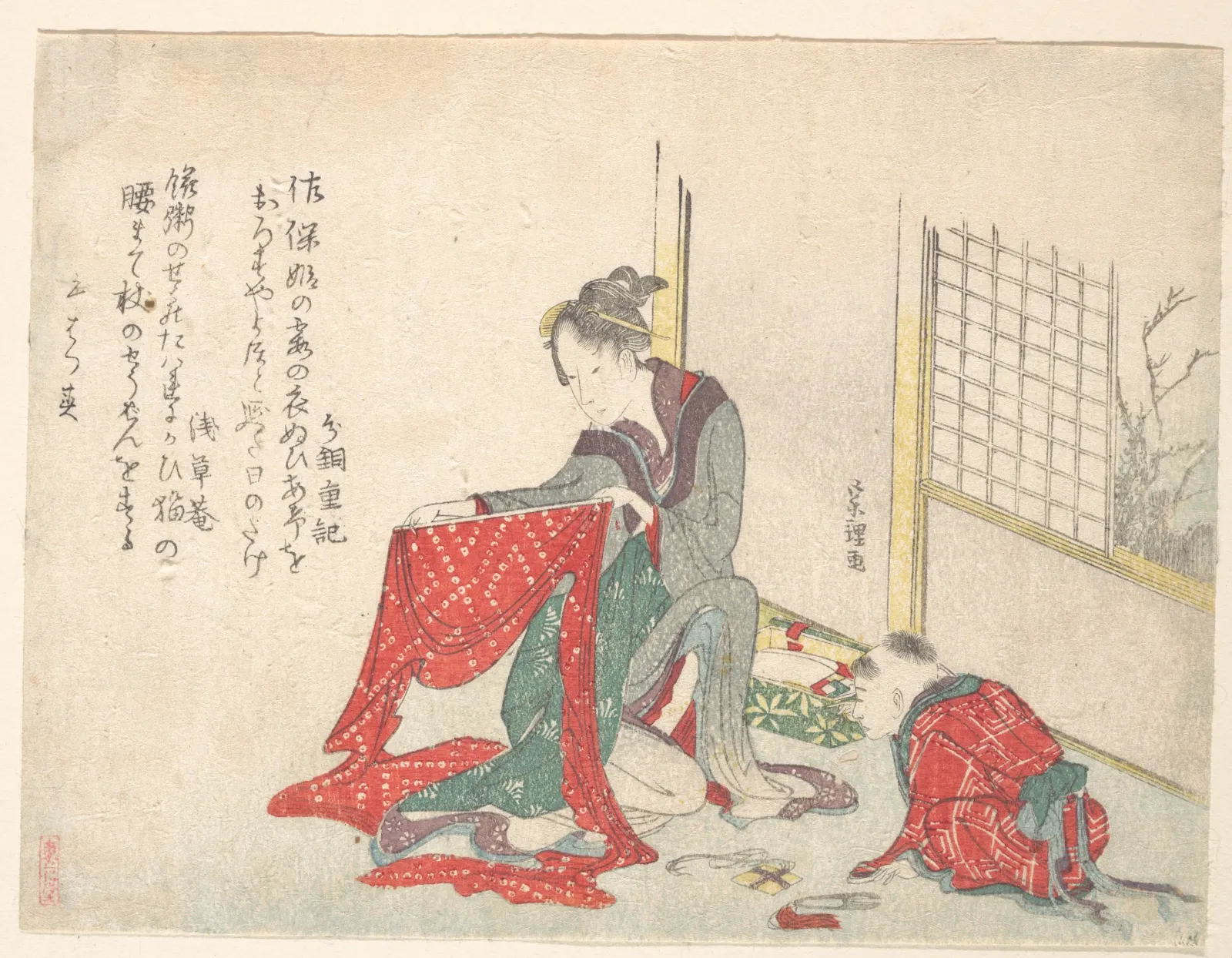 Woman Folding Cloth, Katsushika Hokusai
