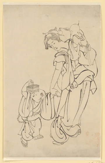 Mother and Children in Summer Night