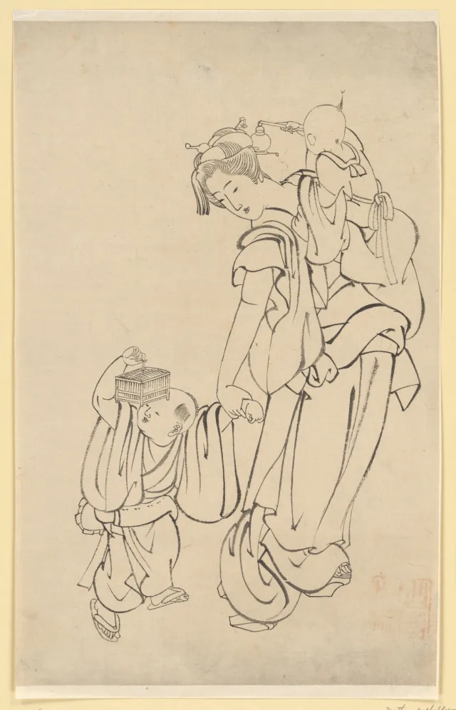 夏の夜の母と子どもたち