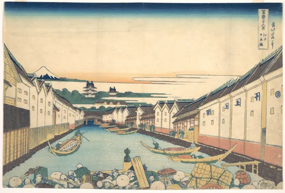 Nihonbashi in Edo (Edo Nihonbashi), from the series Thirty-six Views of Mount Fuji (Fugaku sanjūrokkei)