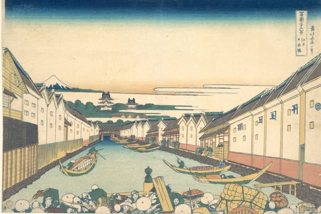Nihonbashi en Edo (Edo Nihonbashi), de la serie Treinta y seis vistas del monte Fuji (Fugaku sanjūrokkei)