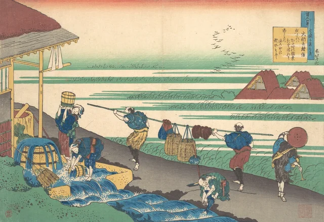 Poema de Dainagon Tsunenobu (Minamoto no Tsunenobu, Katsura no Dainagon), de la serie Cien poemas explicados por la nodriza (Hyakunin isshu uba ga etoki), Katsushika Hokusai
