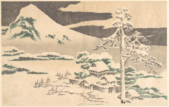 Seaside Village in Winter, from Hokusai’s Album of Realistic Pictures (Hokusai shashin gafu)