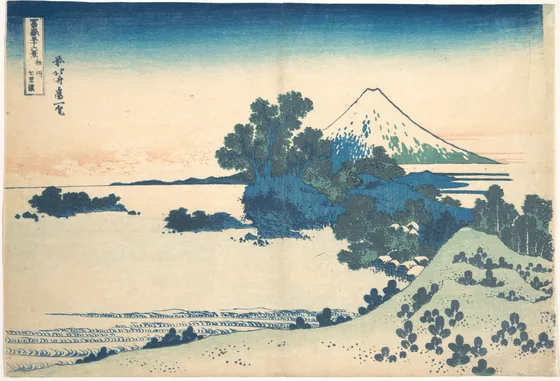 Shichirigahama in Sagami Province (Sōshū Shichirigahama), from the series Thirty-six Views of Mount Fuji (Fugaku sanjūrokkei)
