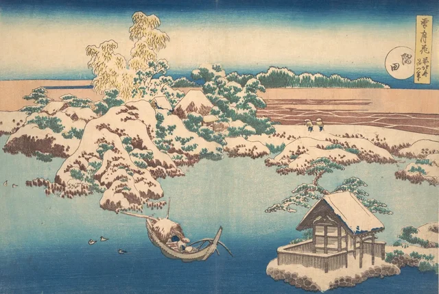 Nieve sobre el Sumida (Sumida), de la serie Nieve, luna y flores (Setsugekka)