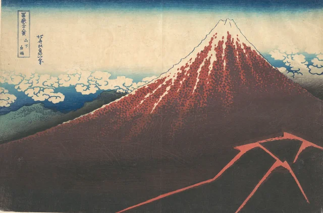 Tormenta bajo el monte Fuji (Sanka no haku u), de la serie Treinta y seis vistas del monte Fuji (Fugaku sanjūrokkei), Katsushika Hokusai