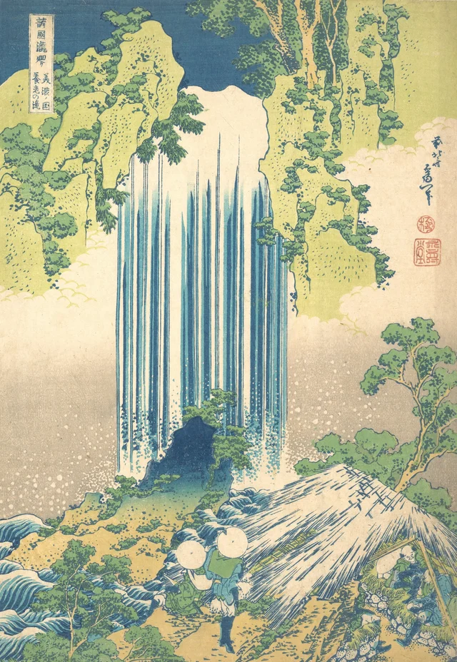 La cascada de Yōrō en la provincia de Mino (Mino no Yōrō no taki), de la serie Gira por las cascadas de diversas provincias (Shokoku taki meguri), Katsushika Hokusai