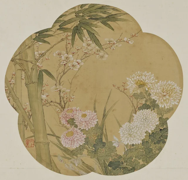 Bamboo, Plum, Orchid and Chrysanthemums (Album of landscapes, flowers and birds), Kawakami Tōgai