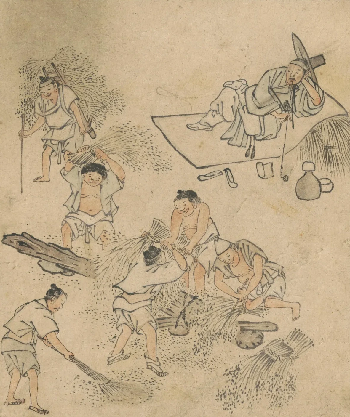 Le battage du riz, de l'album de peintures de genre de Danwon, Kim Hong-do
