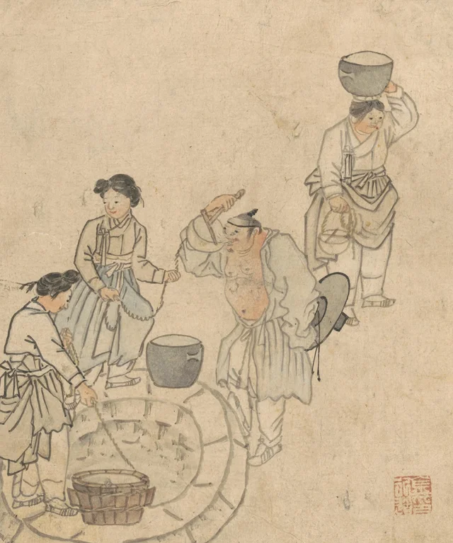 At the well, from the Album of genre paintings by Danwon, Kim Hong-do