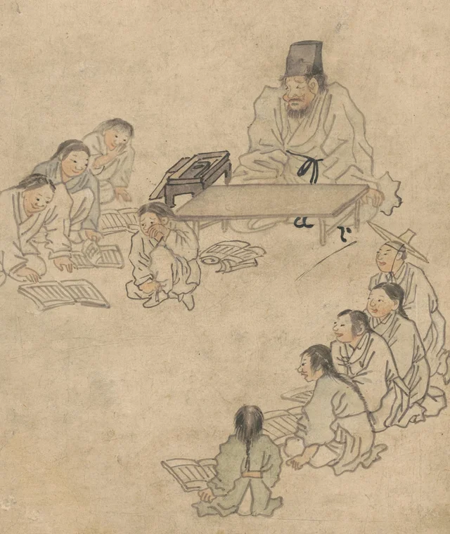 Village school, from the Album of genre paintings by Danwon, Kim Hong-do