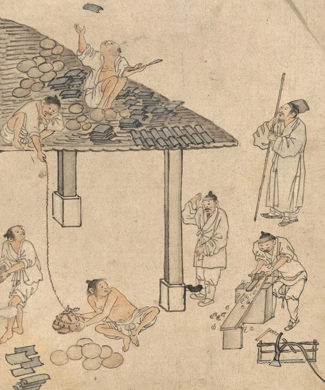 A colocação das telhas, do álbum de pinturas de gênero de Danwon