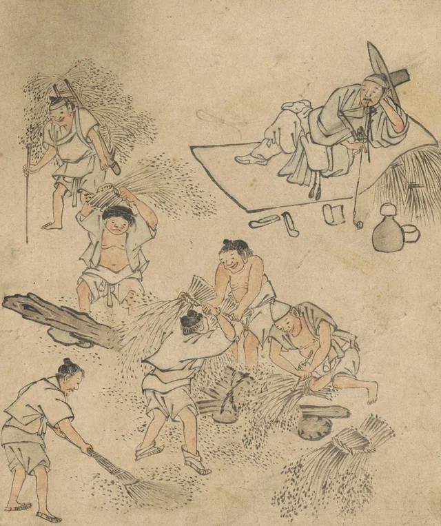 Le battage du riz, de l'album de peintures de genre de Danwon