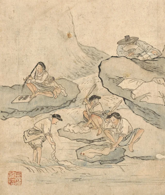 Le lavoir, de l'album de peintures de genre de Danwon