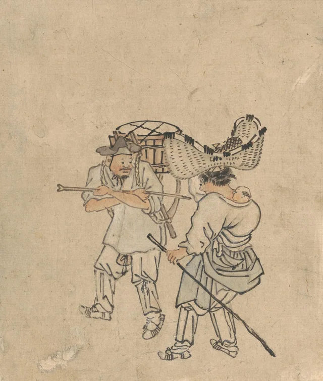 Peddlers, from the Album of genre paintings by Danwon, Kim Hong-do