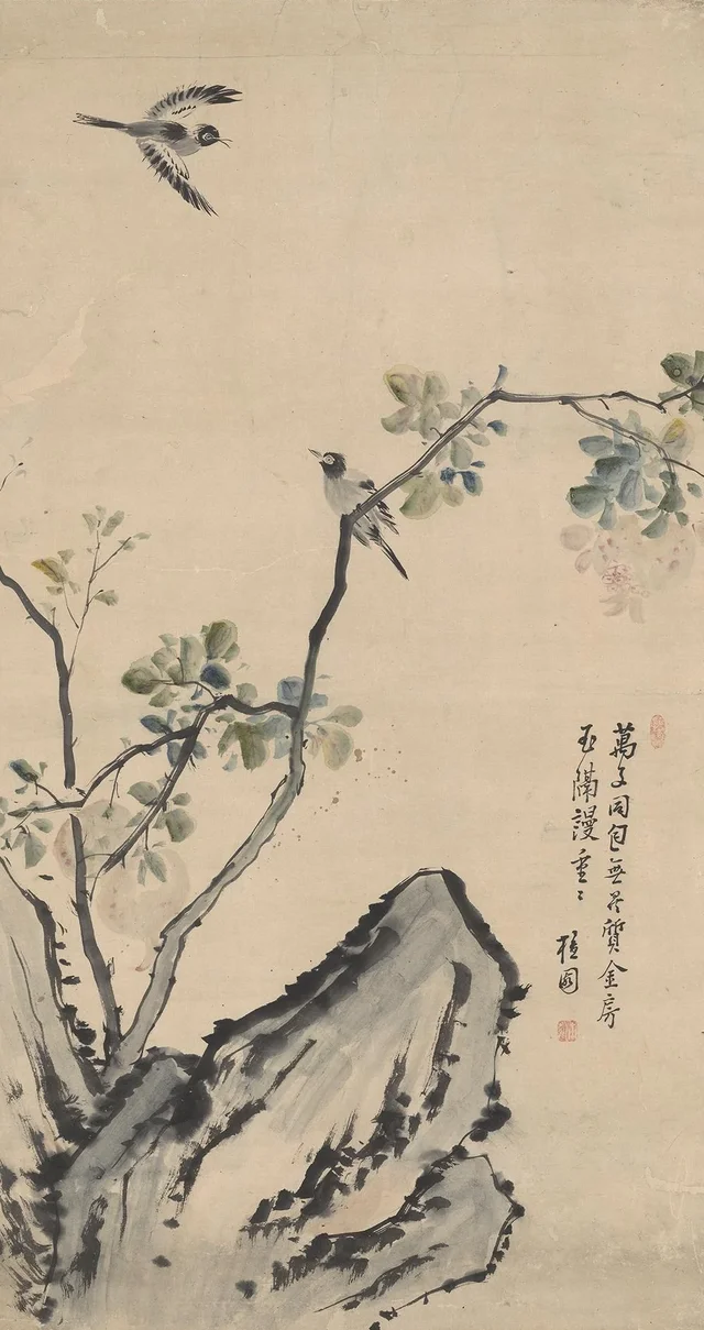 怪石花鳥図