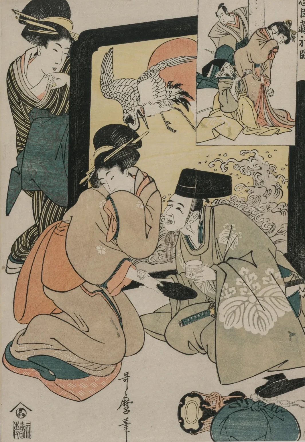 Chūshingura, acto I del Tesoro de los vasallos fieles, Kitagawa Utamaro