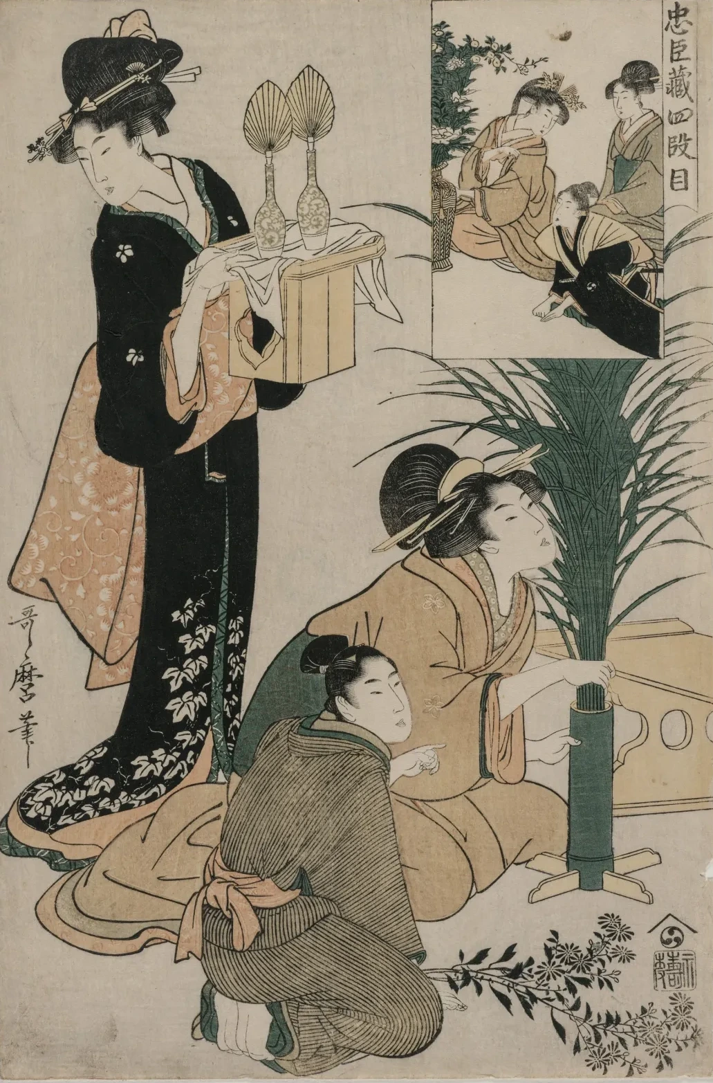 Chūshingura, acto IV del Tesoro de los vasallos fieles, Kitagawa Utamaro