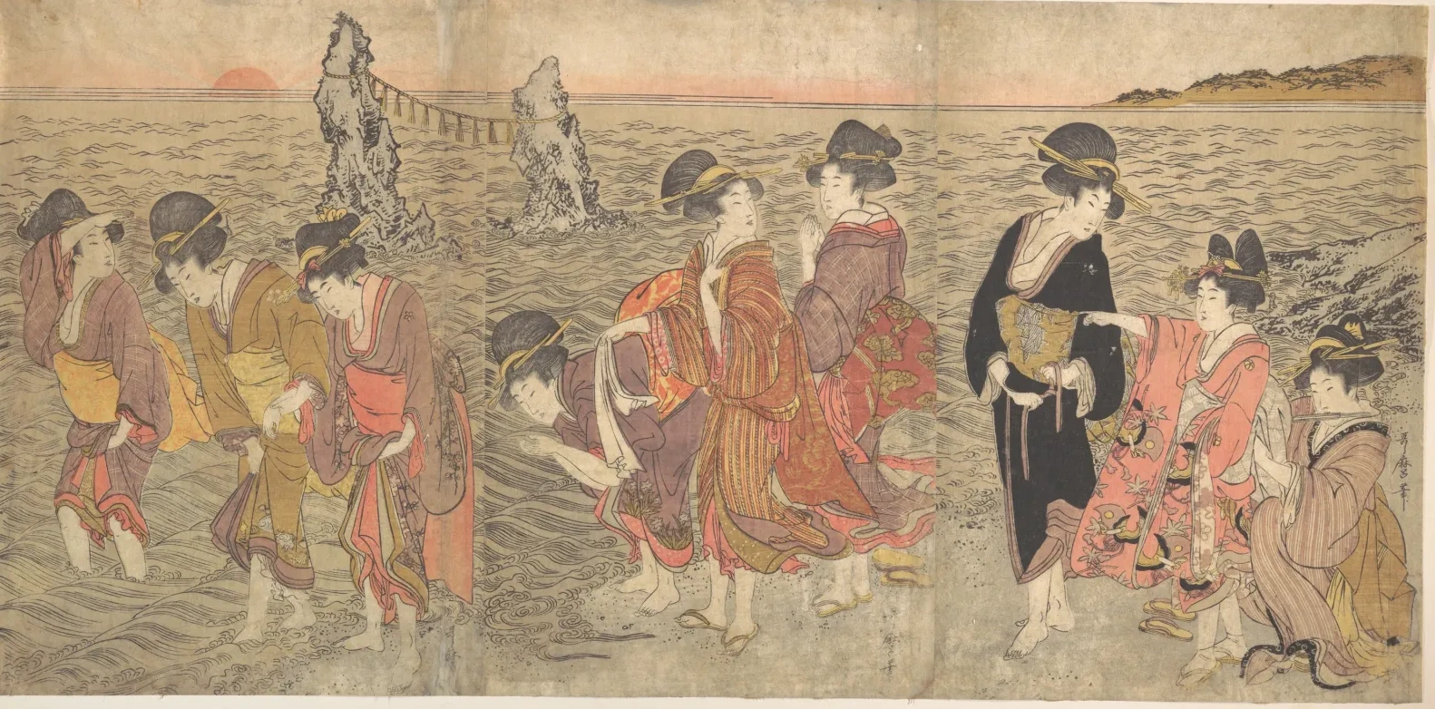 Women Worshipping the Rising Sun between the Twin Rocks at Ise, Kitagawa Utamaro