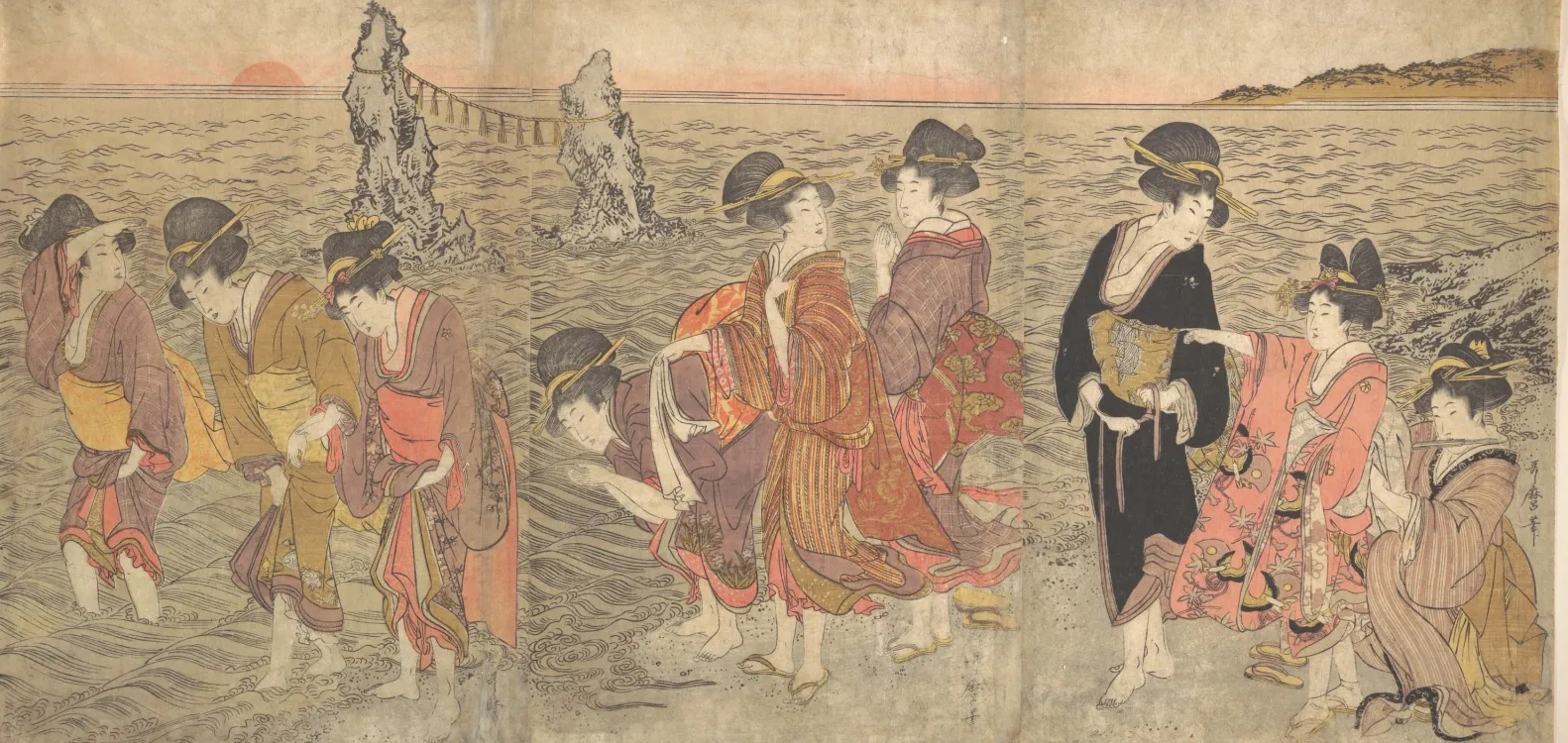 伊勢二見ヶ浦の日の出を拝む女たち, 喜多川歌麿
