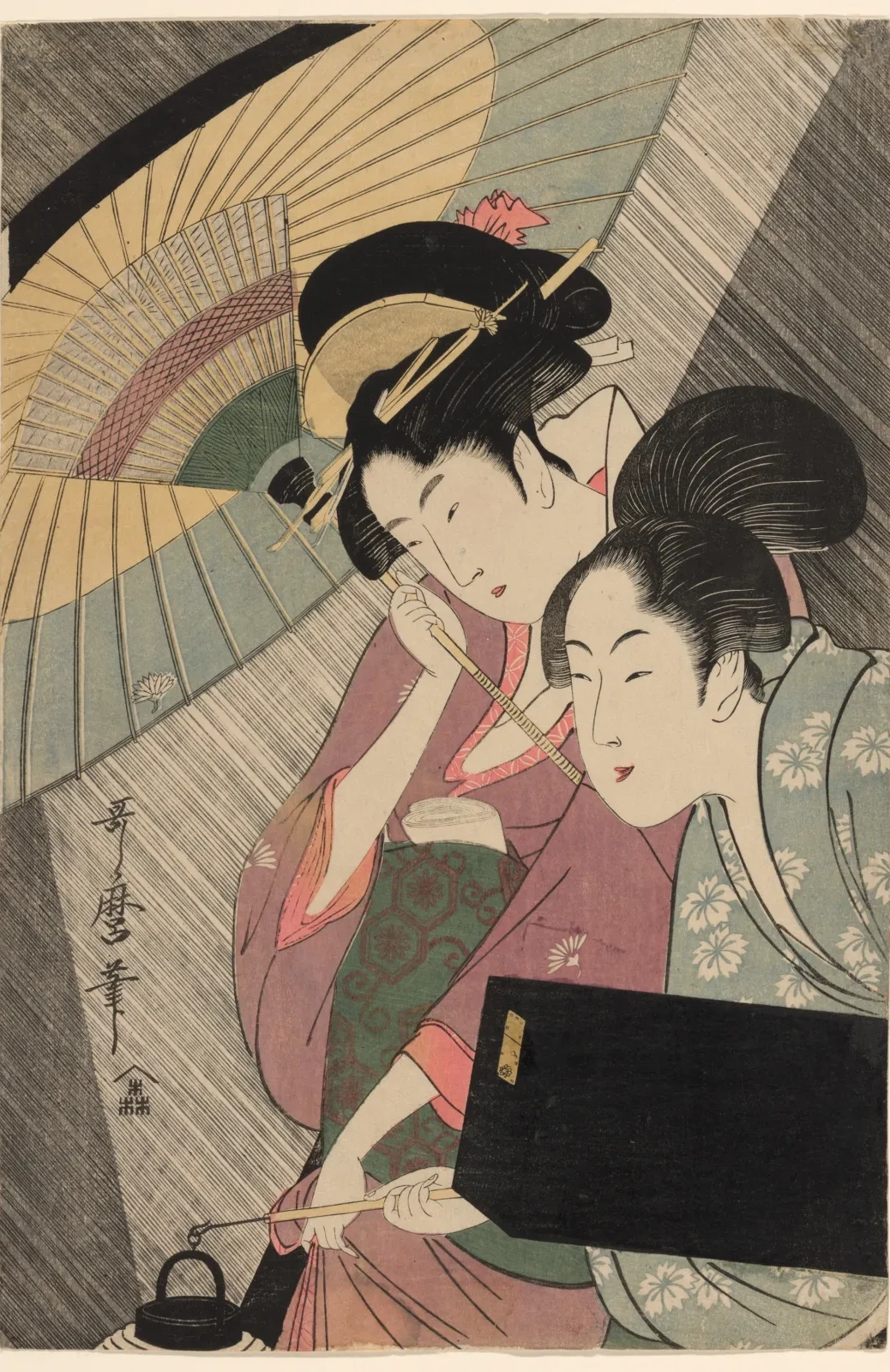 Geisha and Attendant on a Rainy Night, Kitagawa Utamaro